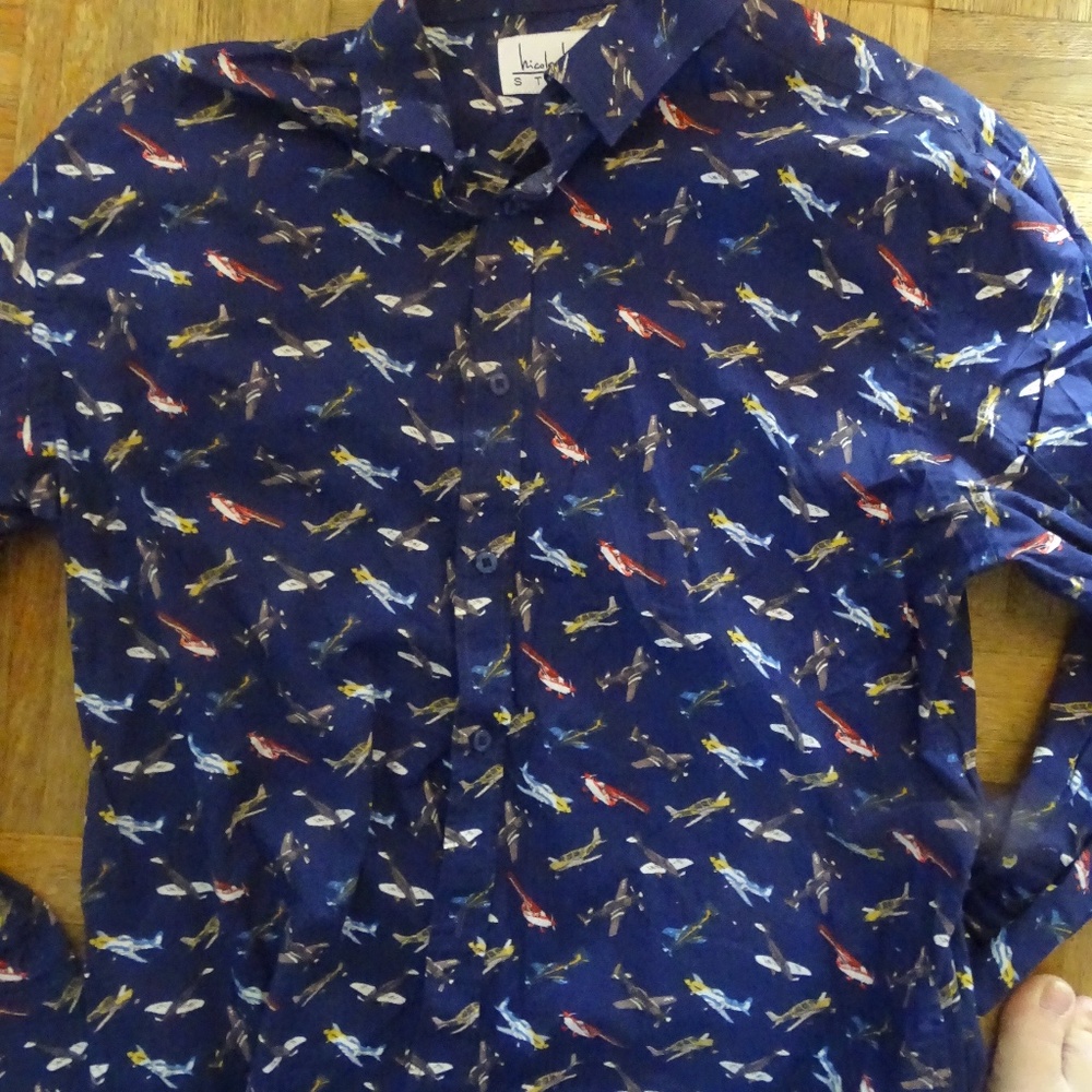 Vintage Nicole Miller Studio Shirt Airplanes Aviation 1990's Aloha Hawaiian